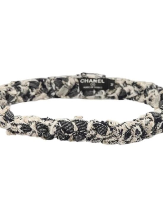 CHANEL Hair Band Tweed White Navy CC Auth bs26189 main image 4